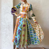 Junia | Vintage Print Maxi Dress with Polo Collar