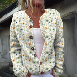 Florence | Women's Printed Knit Long Sleeve Cardigan with Button Front