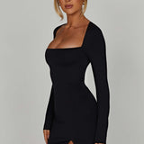 Rowena | Black Mini Dress with Square Neckline