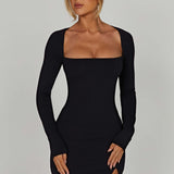 Rowena | Black Mini Dress with Square Neckline