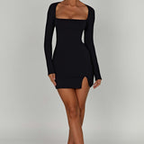 Novera | Black Mini Dress with Square Neckline