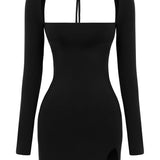 Rowena | Black Mini Dress with Square Neckline
