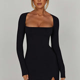 Rowena | Black Mini Dress with Square Neckline