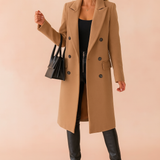 Women's Midi Double-Breasted Coat – Long Classic Winter Coat with Lapels