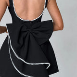 Lucienne | Sleeveless Mini Dress with Pearl Neckline
