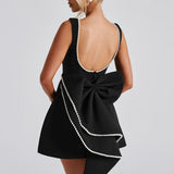 Lucienne | Sleeveless Mini Dress with Pearl Neckline