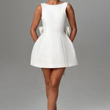 Lucienne | Sleeveless Mini Dress with Pearl Neckline