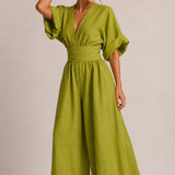 Evie | V-Neck Wide-Leg Linen Blend Jumpsuit