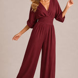Evie | V-Neck Wide-Leg Linen Blend Jumpsuit