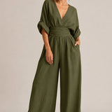 Evie | V-Neck Wide-Leg Linen Blend Jumpsuit