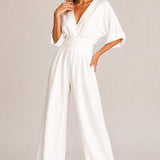 Evie | V-Neck Wide-Leg Linen Blend Jumpsuit