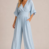 Evie | V-Neck Wide-Leg Linen Blend Jumpsuit
