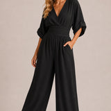Evie | V-Neck Wide-Leg Linen Blend Jumpsuit