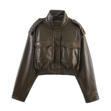 Arabella | Cropped Faux Leather Bomber Jacket