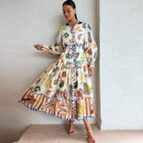 Junia | Vintage Print Maxi Dress with Polo Collar