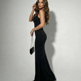 Isolde | Black Square Neck Slim Fit Maxi Dress