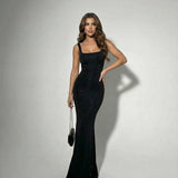 Isolde | Black Square Neck Slim Fit Maxi Dress