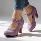 Cecily | Women's Mary Jane Brogue Block Heel Shoes