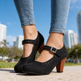 Cecily | Women's Mary Jane Brogue Block Heel Shoes
