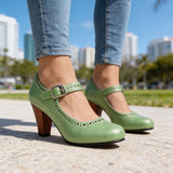 Cecily | Women's Mary Jane Brogue Block Heel Shoes