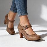 Cecily | Women's Mary Jane Brogue Block Heel Shoes