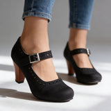 Cecily | Women's Mary Jane Brogue Block Heel Shoes