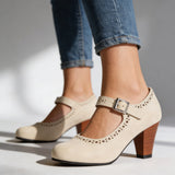 Cecily | Women's Mary Jane Brogue Block Heel Shoes