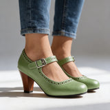 Cecily | Women's Mary Jane Brogue Block Heel Shoes
