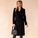 Women's Midi Double-Breasted Coat – Long Classic Winter Coat with Lapels