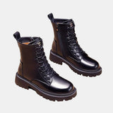 Women's Black Winter Lace-Up Ankle Boots with Faux Fur Lining – Faux Leather Boots with Side Zip
