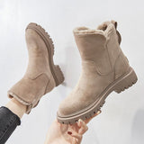 Women's Winter Fleece-Lined Slip-On Ankle Boots – Suede-Effect Platform Boots with Pull Tab