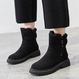 Women's Winter Fleece-Lined Slip-On Ankle Boots – Suede-Effect Platform Boots with Pull Tab