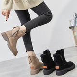 Women's Winter Fleece-Lined Slip-On Ankle Boots – Suede-Effect Platform Boots with Pull Tab