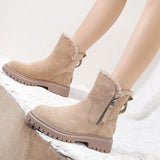 Women's Winter Fleece-Lined Slip-On Ankle Boots – Suede-Effect Platform Boots with Pull Tab
