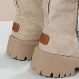 Women's Winter Fleece-Lined Slip-On Ankle Boots – Suede-Effect Platform Boots with Pull Tab