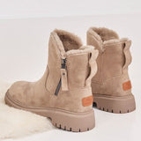 Women's Winter Fleece-Lined Slip-On Ankle Boots – Suede-Effect Platform Boots with Pull Tab