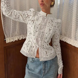 Florence | Broderie Anglaise Shirt with Stand Collar and Puff Sleeves