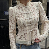 Florence | Broderie Anglaise Shirt with Stand Collar and Puff Sleeves