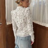 Florence | Broderie Anglaise Shirt with Stand Collar and Puff Sleeves