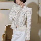Florence | Broderie Anglaise Shirt with Stand Collar and Puff Sleeves