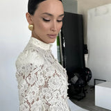 Florence | Broderie Anglaise Shirt with Stand Collar and Puff Sleeves