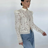 Florence | Broderie Anglaise Shirt with Stand Collar and Puff Sleeves