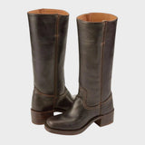 Women's Knee-High Western Leather Boots – Pull-On Boots with Block Heel, Autumn Winter