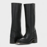 Women's Knee-High Western Leather Boots – Pull-On Boots with Block Heel, Autumn Winter
