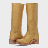 Women's Knee-High Western Leather Boots – Pull-On Boots with Block Heel, Autumn Winter