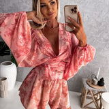 Emmeline | V-Neck Wrap Front Short Set with Tie Waist