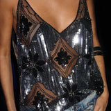 Colette | V-Neck Mesh Top with Sequin Embellishments