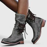 Women's Vintage Lace-Up Ankle Boots with Studs – Leather-Look Block Heel Boots, Autumn Winter