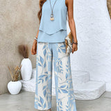 Camilla | Sleeveless Top and Wide Leg Trouser Set with Layered Hem