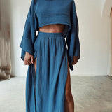Genevieve | Women's Crop Top and Side Split Maxi Skirt Set